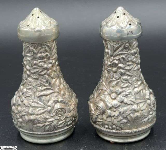 Sterling S. Kirk and Son Repousse Salt and Pepper Shakers 3" image