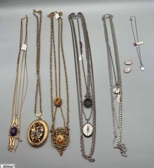 5 Multi Strand, Necklaces With Double Pendants and Lockets image