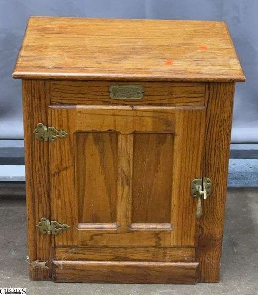 White Clad Wooden Ice Box Style Cabinet 22x17x25 Has Finish Wear image
