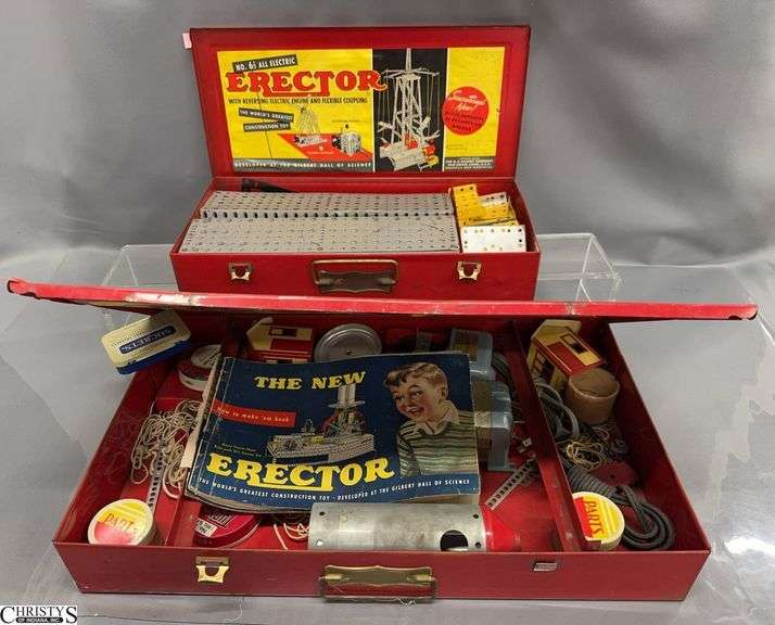 2 Early Erector Toy Sets in Cases - Parts and Pieces - 20" x 12" of largest case image
