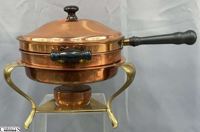 Copper Chaffing Dish, Stand and Burner 9x9" image