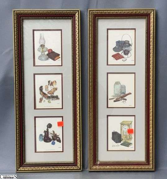 2 Framed Three Image Antiques Themed Prints 9x22 image