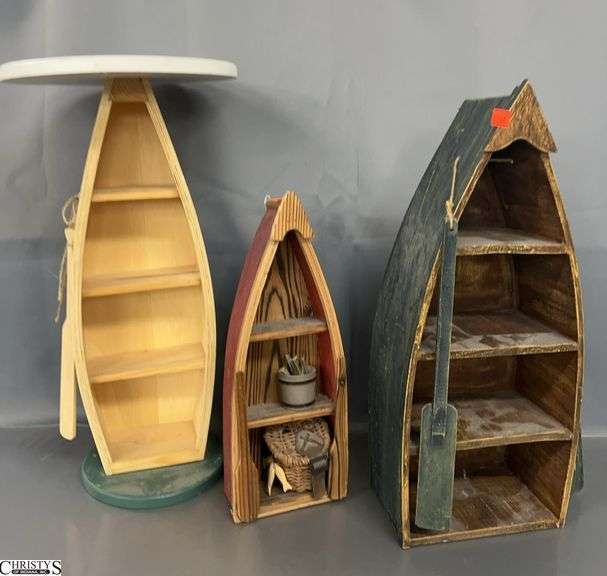 3 Cabin Style Canoe Side Table and 2 Decor Pieces - 23" T of table image