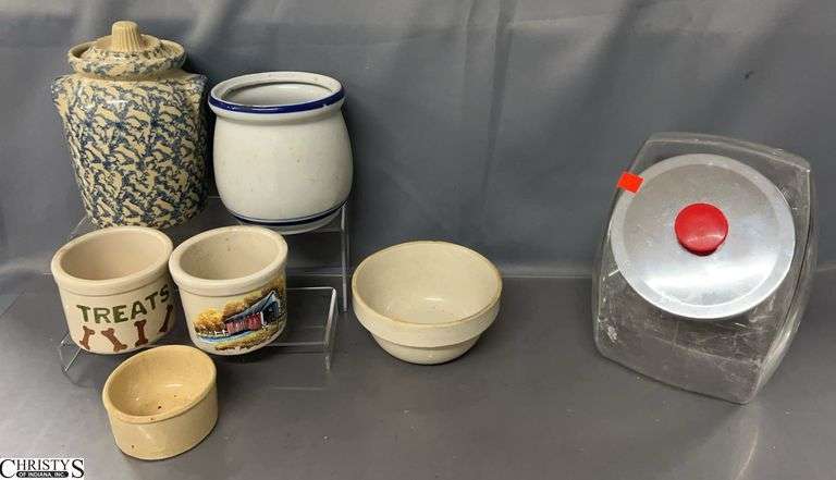 Crocks, Crock Bowl, Large Glass Storage Jar - 10" of glass jar image