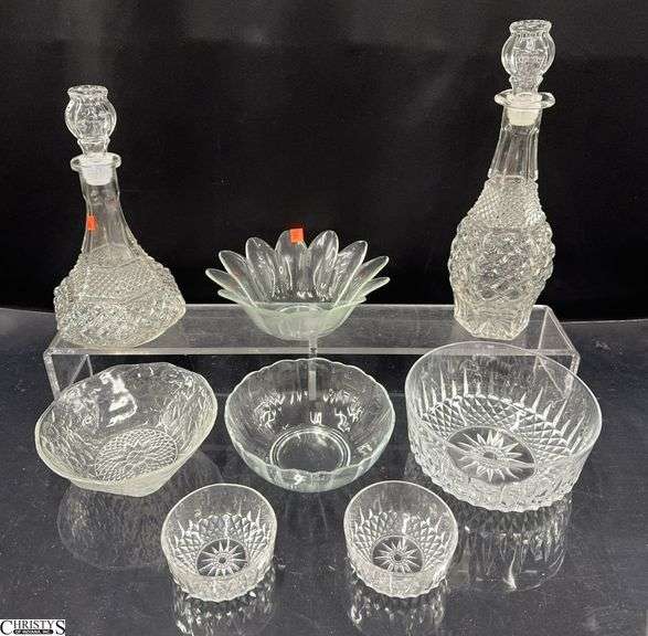 Pressed Glass Decanters, Glass Serving Bowls - 14" of decanter image