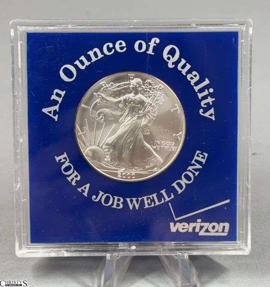 2000 American Silver Eagle Coin in Verizon Display "An Ounce of Quality For A Job Well Done" image