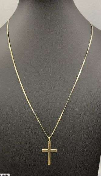 14K Gold Cross Charm on Sterling Chain - 1.5" of charm image