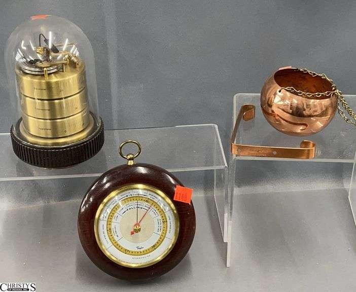 Howard Miller Cylindrical Barometer 6.5", Taylor Barometer and Small Planter image