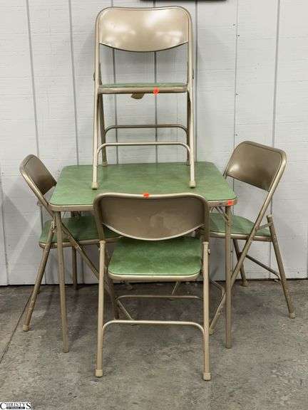 Vintage Green Samsonite Folding Card Table and 4 Chairs image