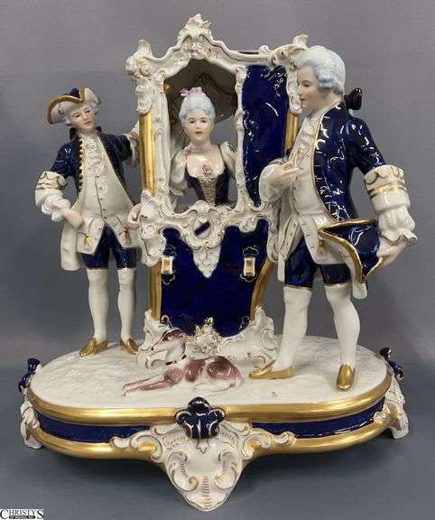 Royal Dux Czech Porcelain Rococo Sedan Chair Centerpiece Figurine -  14" x 8" x 16" image