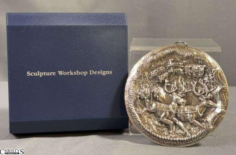 Sculpture Workshop Designs Sterling Silver Christmas "Santa's Reindeer" Ornament 167 of 2500 - 3.5" D image