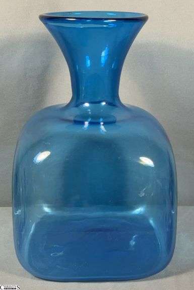 Mid Century Large Blue Hand Blown Glass Vase/Decanter - 8" x 8" x 13" T image