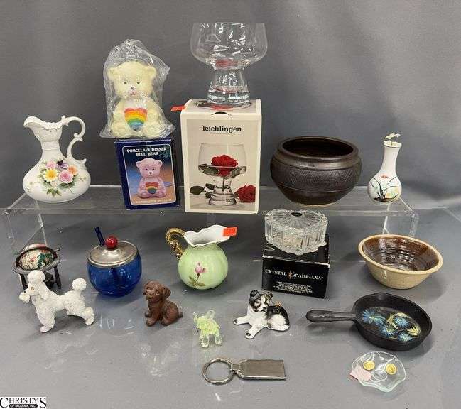 Pottery Bowls, China Creamers, Figurines, Crystal Heart Dish, Misc - Lefton, Crystal d'Arianna and Others - 6" approx of tallest image