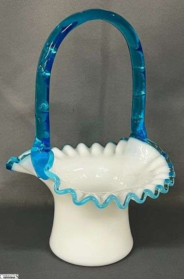 Fenton Glass Aqua Crest Basket - 7" x 9" image