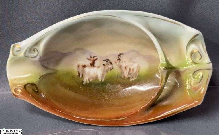 Royal Bayreuth Goat Motif Porcelain Ashtray - 5.5" image
