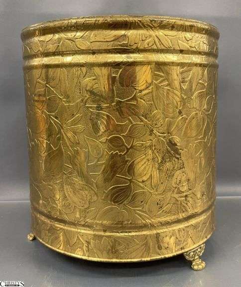 Floral Stamped Brass Footed Pot - 12" x 12" image