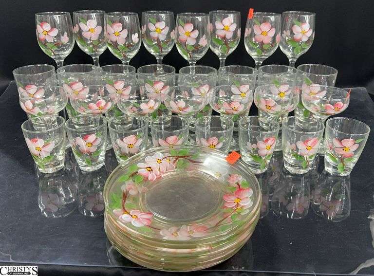 Franciscan Desert Rose Painted Glasses, Stemware, Plates - 8" D of plate - Approx 36pcs image