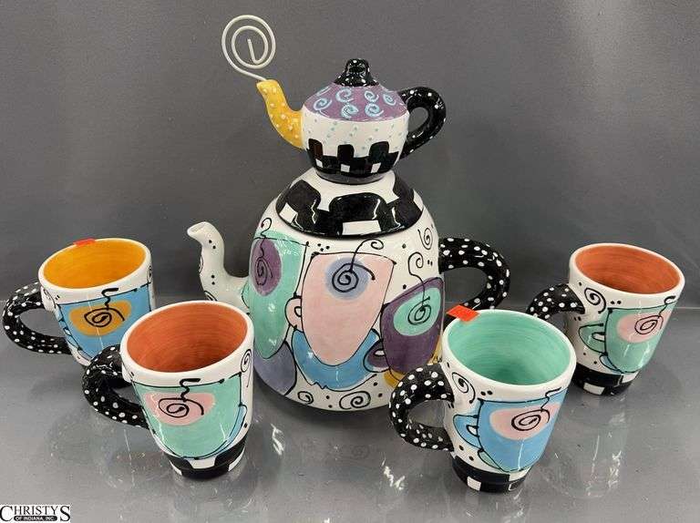 With Love, Joanne - Joanne Delomba for Lotus Coffee/Teapot and 4 Mugs - 11" of teapot image