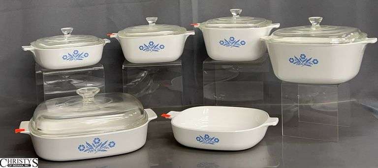 6 Corning Ware Baking Dishes w/ 5 Lids - 10" of largest image