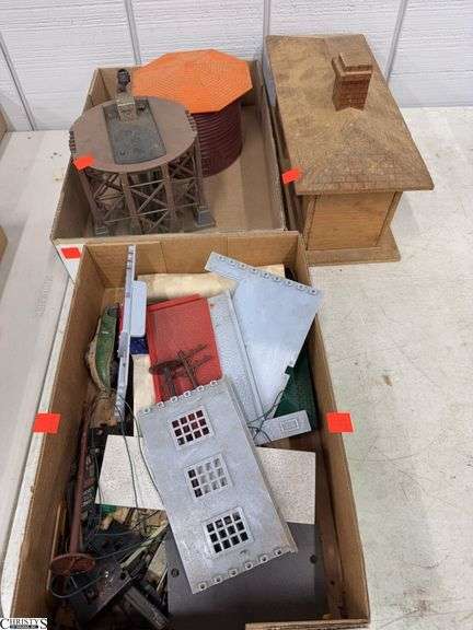 Train Diorama Model Station, Plastic Building Parts and Pieces - 14" x 8" of largest - some wear image