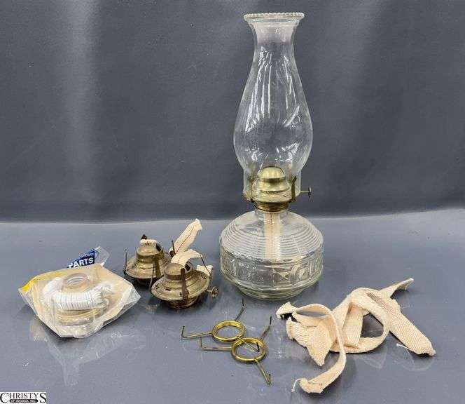 Oil Lamp and Parts Clear Glass and Chimney 14" image