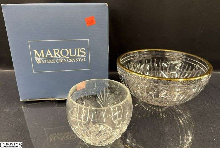 Waterford Bowl, and Marquis Gold Rimmed Bowl Largest 9x4" image