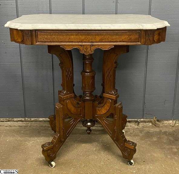 Victorian Eastlake Marble Top Parlor Table - 29" x 21" x 30" image