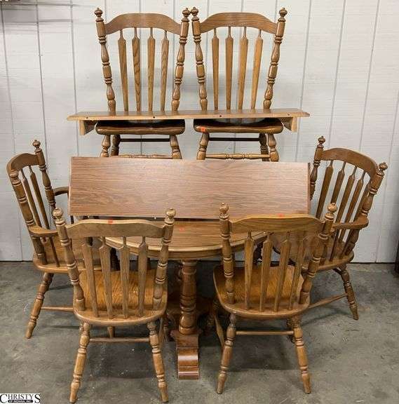 Tell City Dining Table, 2 Leaves, 6 Chairs 47" Round 11.5" Leaves image