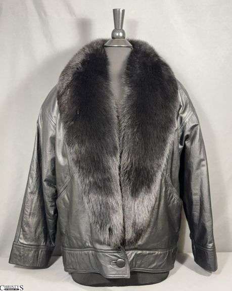 Fox Fur Collar & Leather Ladies Design Assets Coat - Marked size Large image