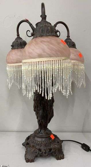 Triple Pink Shade Three Figural Base With Dark Bronze Finish 23" image