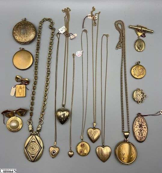 Vintage Heart and Other Shaped Some Gold Filled Lockets, Pendants, Pins image