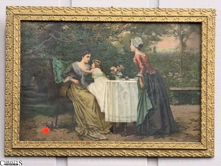 "Good Morning Mama" Print by Perey Moran in Gilt Style Gold Frame 27x19.5" image