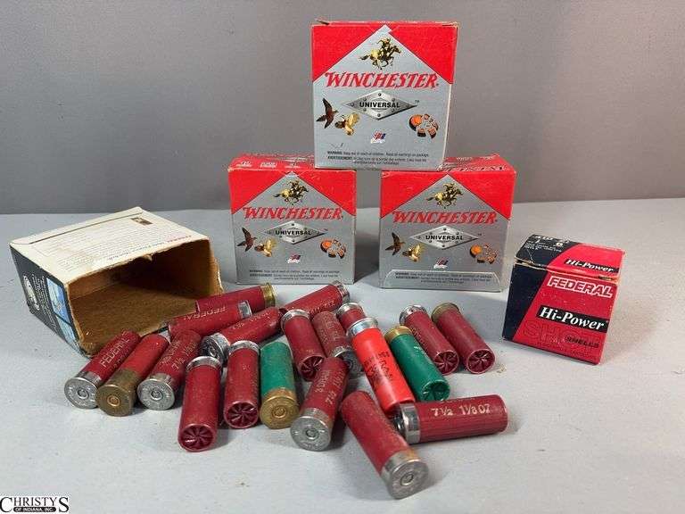 3 Boxes of 25 Winchester 12 ga. Shotgun Shells, 1 Loose Winchester Shotgun Shell, a Box of 20 Mixed Brands of 12 ga. Shotgun Shells and a Box of 15 Federal .410 gauge Shotgun Shells image