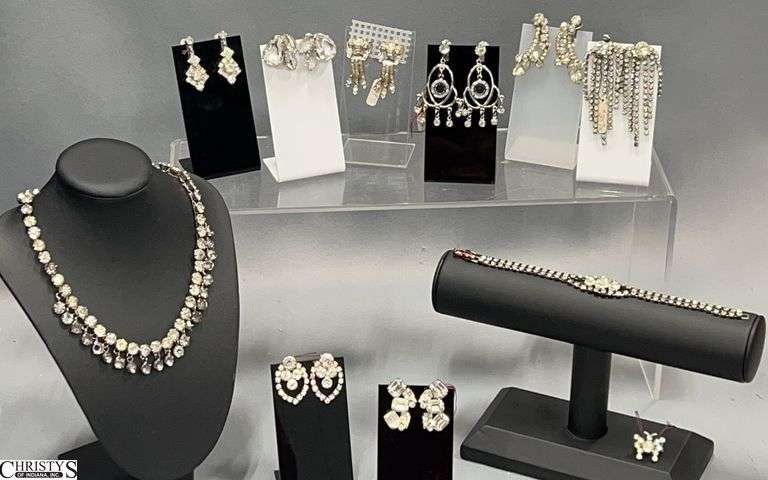 Rhinestone Costume Jewelry, Pins, Earrings, Necklace and Bracelet image
