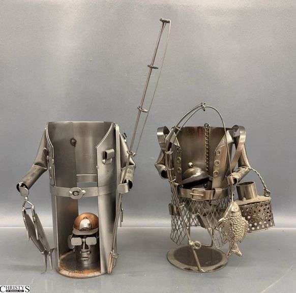 2 Fisherman Motif Wine Bottle Holders - 9" of tallest - Bottle not included/for photography only image