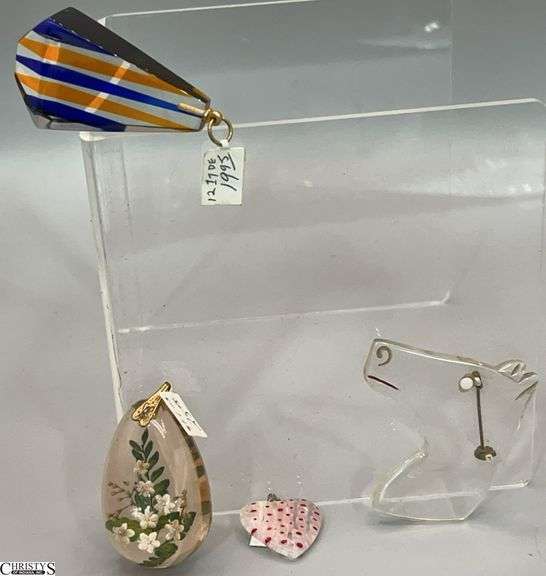 Lucite Horse Head Pin, 3 Pendants * image