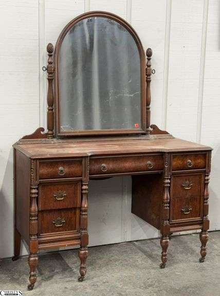 Vanity Dresser with Tilt Mirror, Has Some Finish Wear and Splitting, 48x20x31", Mirror 45x34" image