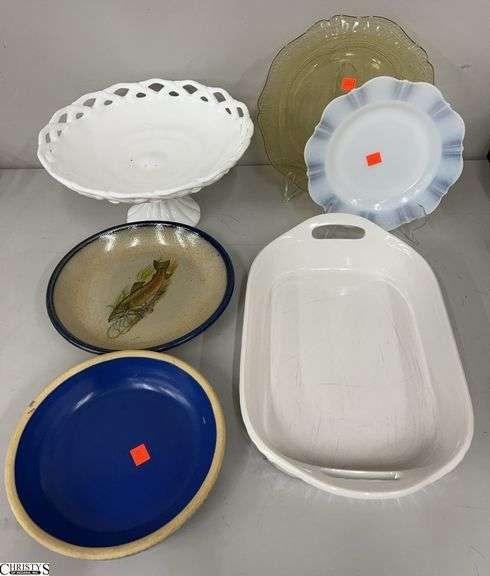 Milk Glass Cake Plate, Yellow plate, Corning Ware Baker, Crock Style Dishes image