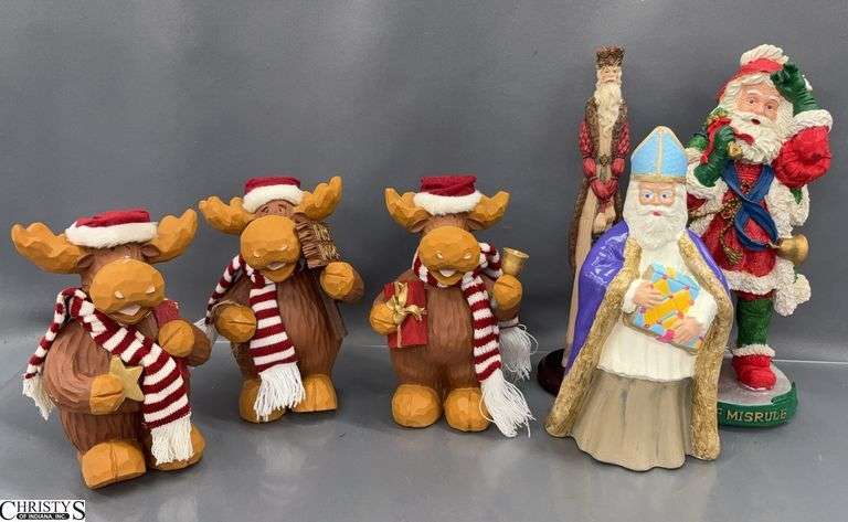 6 Santa and Reindeer Figurines - 12" of tallest image