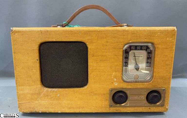 1940 Philco Airplane Cloth Portable Radio - 13.5" x 7.5" x 8" image