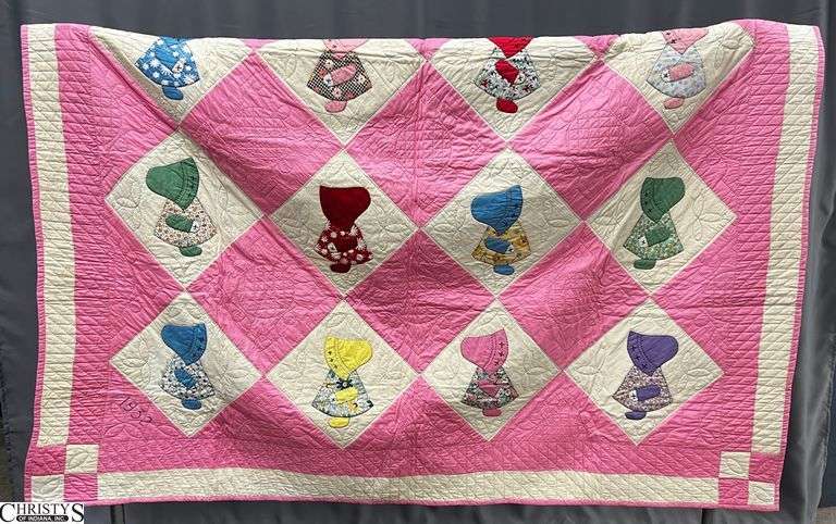 Handmade Sunbonnet Sue Block Pattern Quilt - 74" x 88"  - is personalized image
