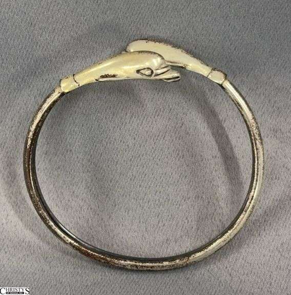 Sterling Silver Dolphin Motif Cuff Bracelet  - 2.5" of opening image
