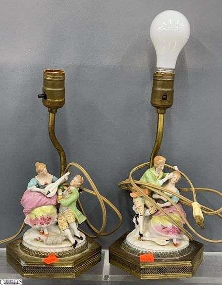 Pair of Victorian Style Figural Couple Table Lamps 12" image