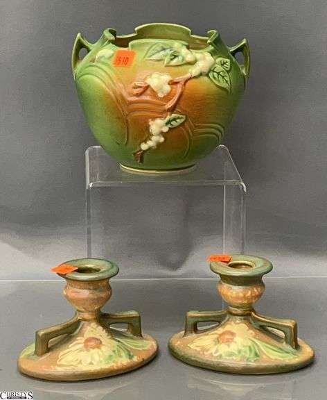 3pcs Roseville Double handle Bowl Vase Has Crack image