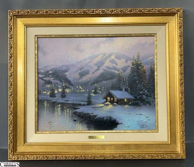 "Olympic Mountain Evening" Signed Thomas Kinkade Salt Lake 2002 Olympics Edition Giclee on Canvas 263 of 2002 - 29" x 25" of frame image