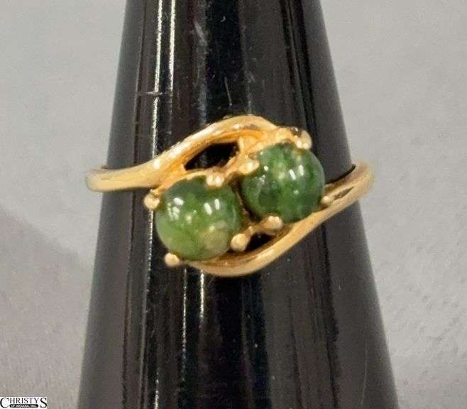 14K Gold Ring with Green Tone Stones - size 5.5 image