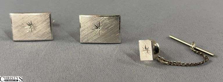 Sterling Silver Men's Cufflinks and Tie Tack - 1" of cufflink image