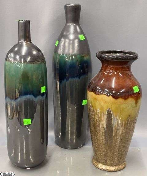 3 Pottery Decor Vases, Tallest 20" image