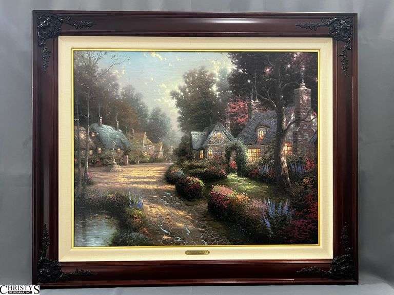 "Cobblestone Lane I" Signed Thomas Kinkade Artist Proof 292 of 2950 Giclee on Canvas - 38" x 32" of frame image