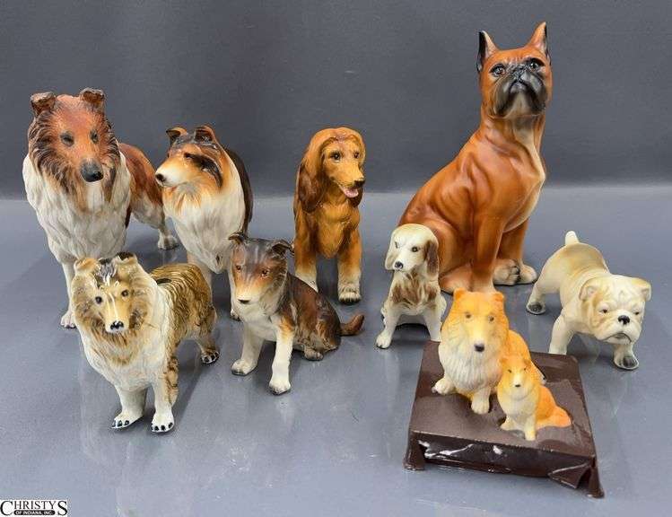 9 Various Dog Figurines, Japan, Inarco, Andrea, Taiwan and Others, Tallest Boxer 7" image